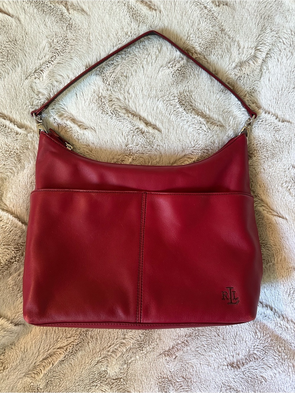 Lauren Ralph Lauren Red Leather Shoulder Bag Hobo Purse